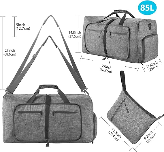 Foldable Travel Duffle Bag, Lightweight Checked Luggage with Shoe Compartment, Water-Resistant Weekender Overnight Bag for Men & Women
