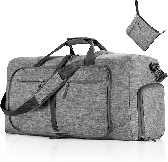 Foldable Travel Duffle Bag, Lightweight Checked Luggage with Shoe Compartment, Water-Resistant Weekender Overnight Bag for Men & Women